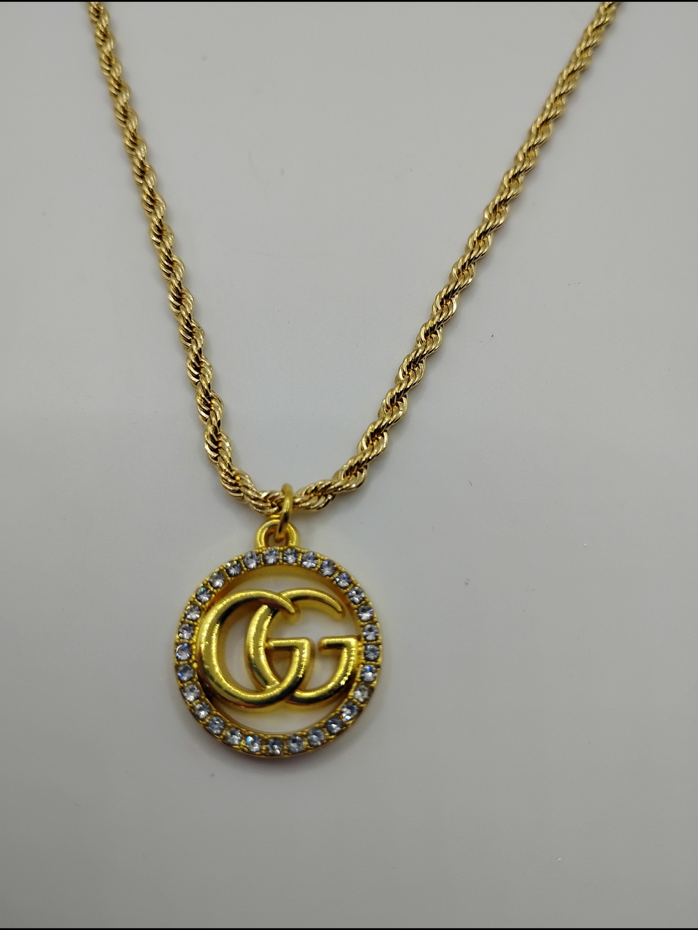 Gucci Gold Double G Crystal Authentic Pendant On A 14K Rope Necklace - Picture 9 of 16